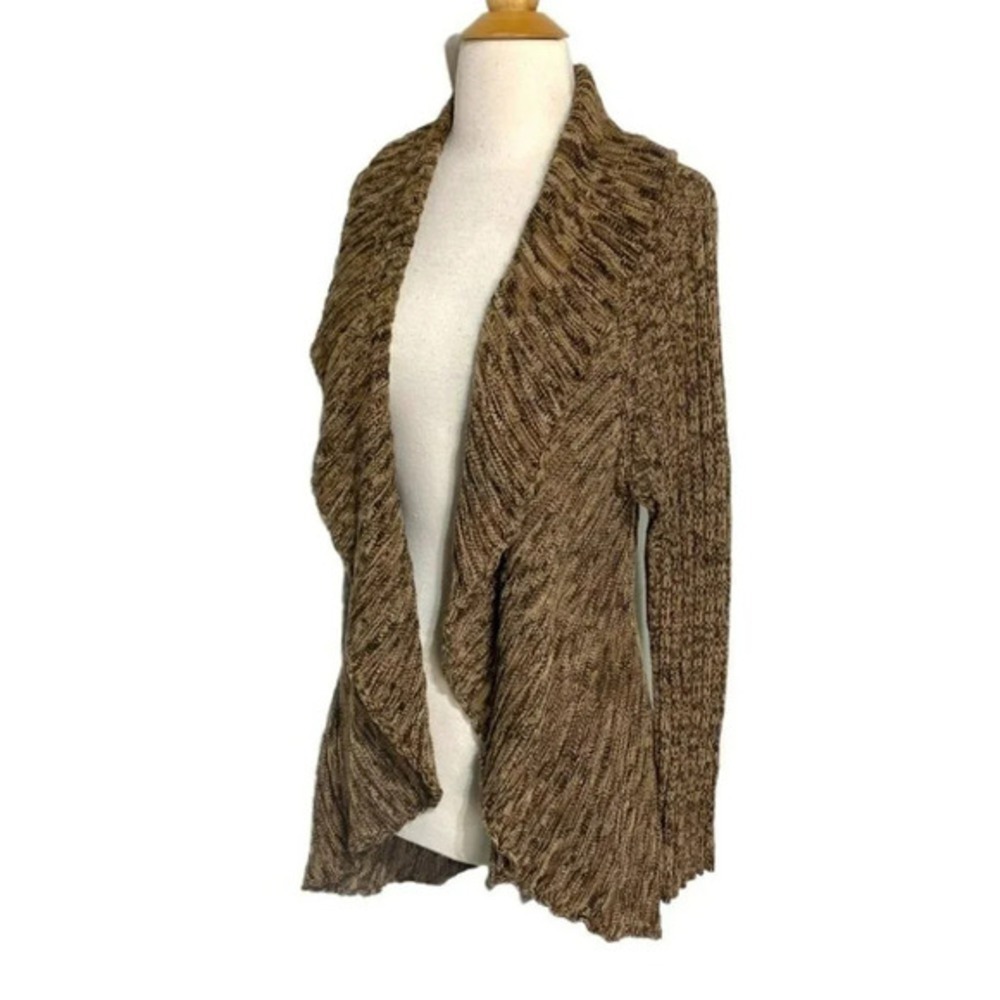 Apt 9 Brown Marled Knit Waterfall Open Front Shawl Collar Cardigan Sweater L Y2K